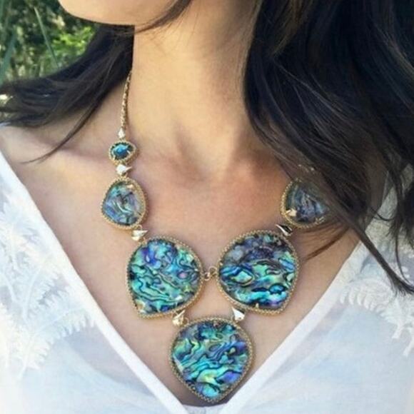 Kendra Scott NWOT Rebecca Abalone Shell Rare Style Gold Tone Statement Necklace - Picture 1 of 9